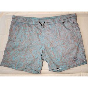 Baja Llama Mens Swim Trunks Light Blue Orange Tropical Leaf Board Shorts Large
